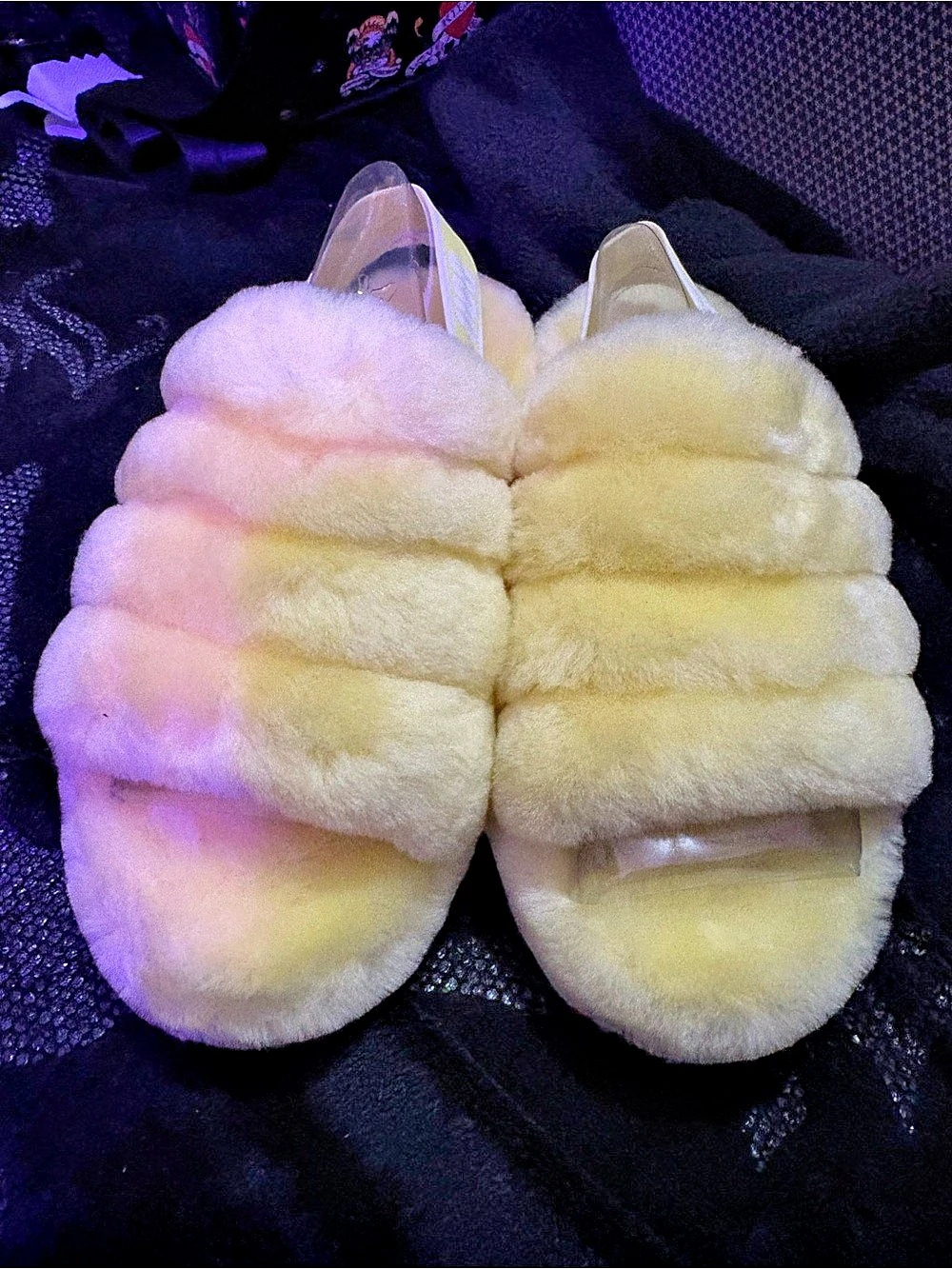 UGG Fluff Yeah Slide Plush Slippers Yellow & Pink